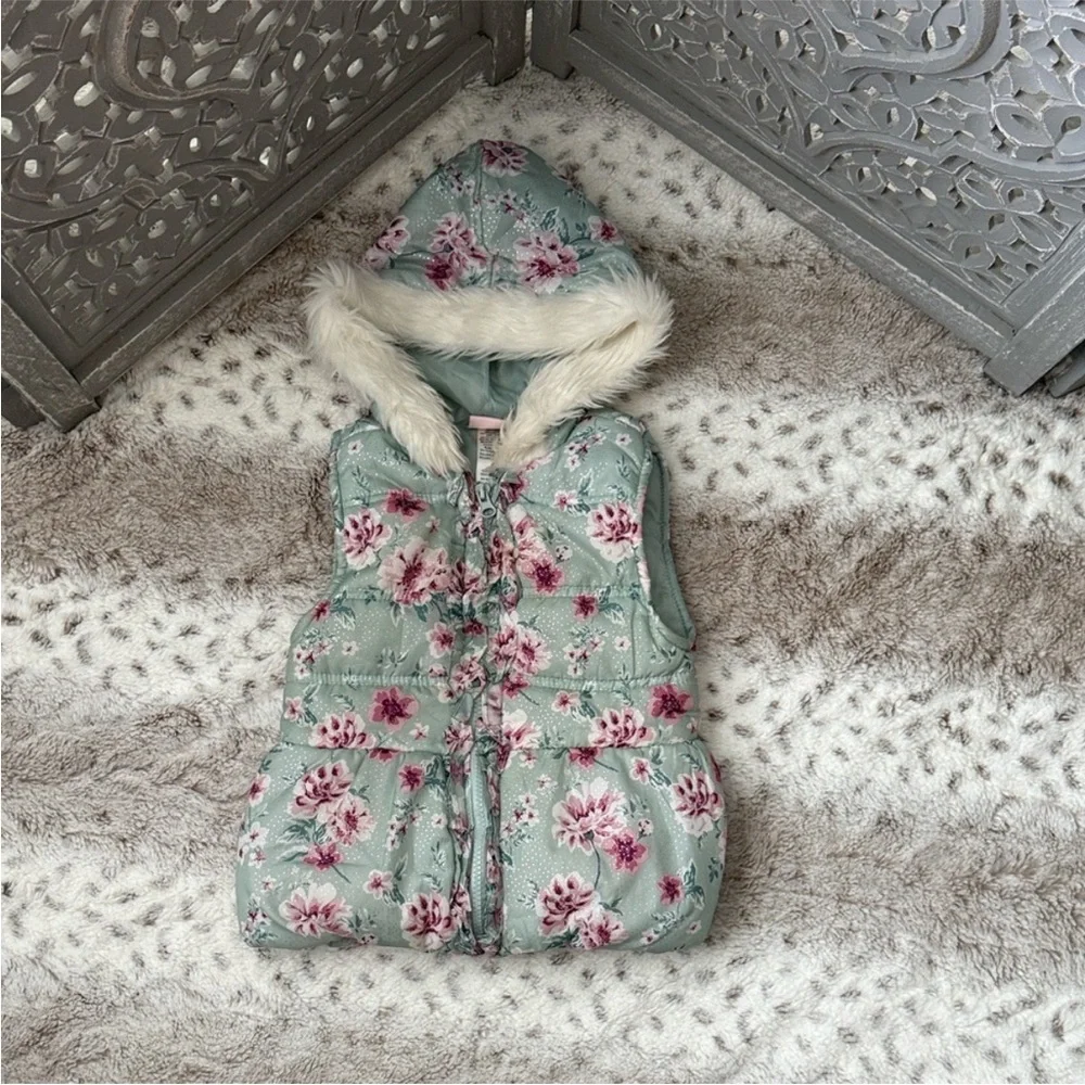 Little Lass floral puffer hoodie jacket girls 24 months faux fur girlhoodcore